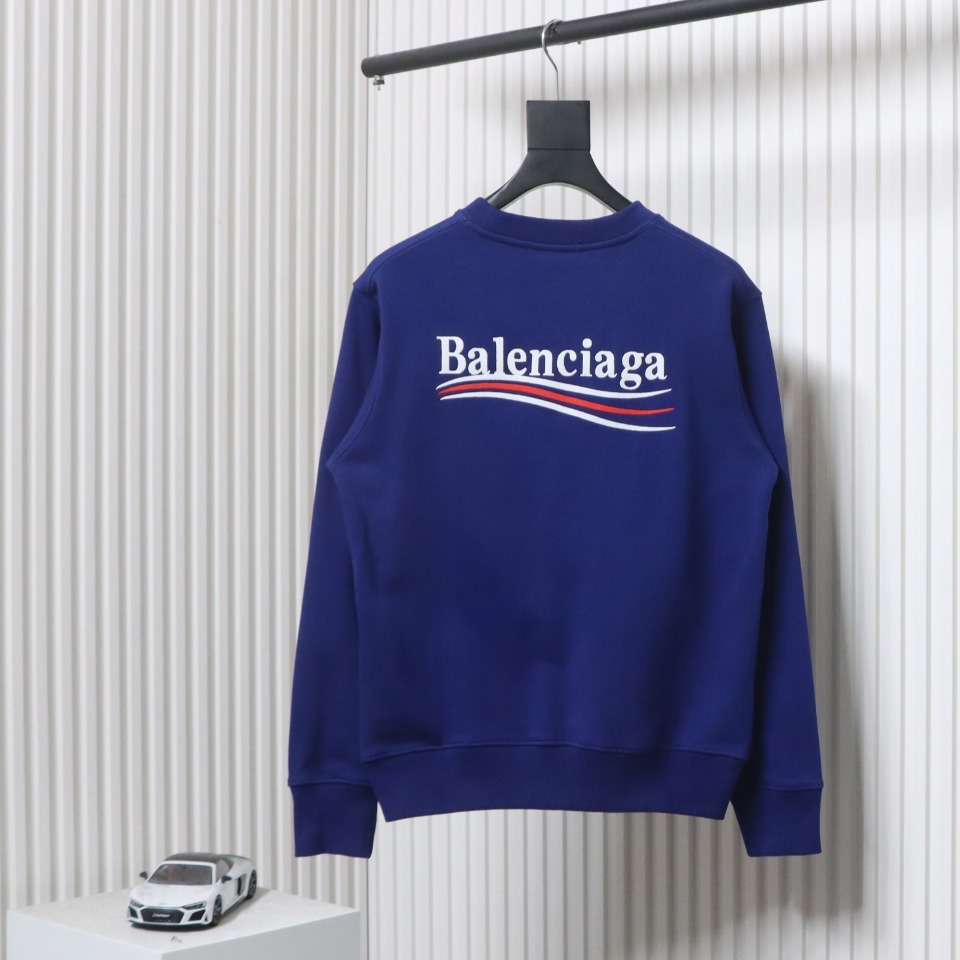 Balenciaga Campaign Logo Printed Crewneck Hoodie Navy