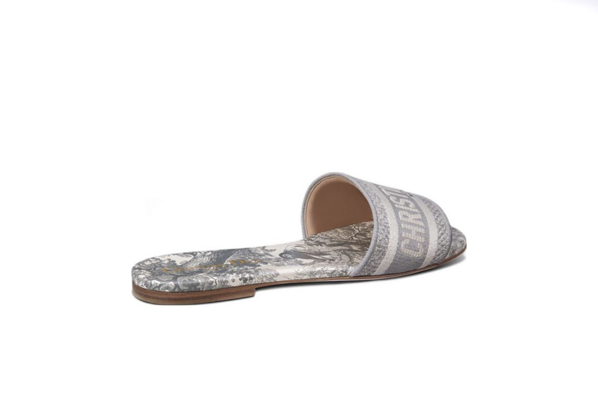 Dior Dway Slide Gray Toile de Jouy Embroidered Cotton