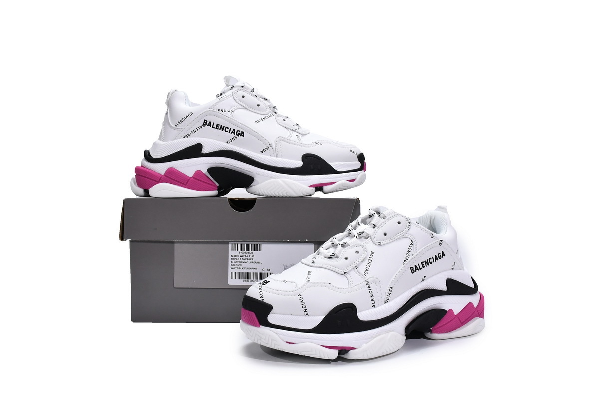 Balenciaga Triple S Letter White Rose Red 524039 W2FA4 9155