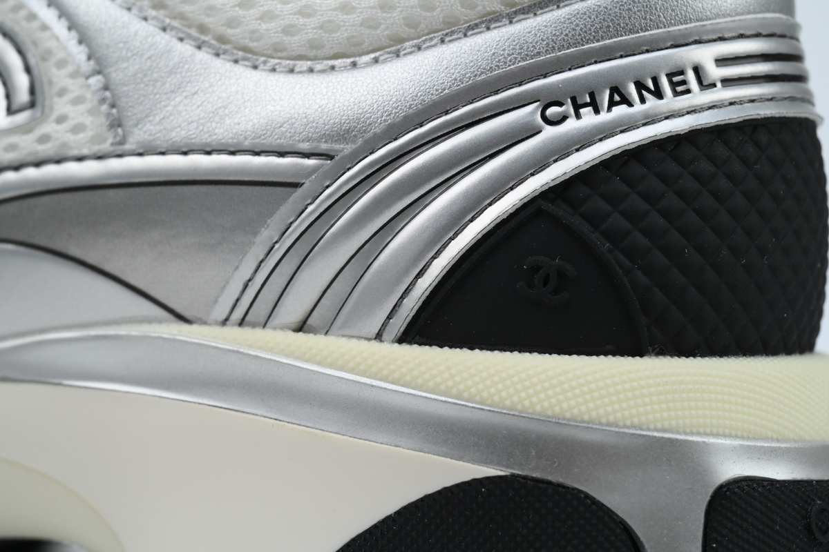 Chanel Fabric Laminated Low Top Sneakers Silver Black