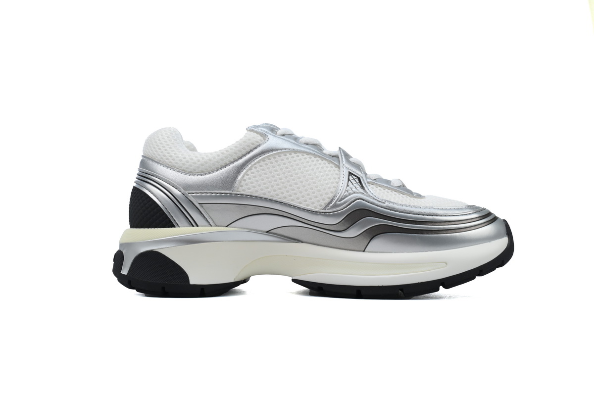 Chanel Fabric Laminated Low Top Sneakers Silver Black