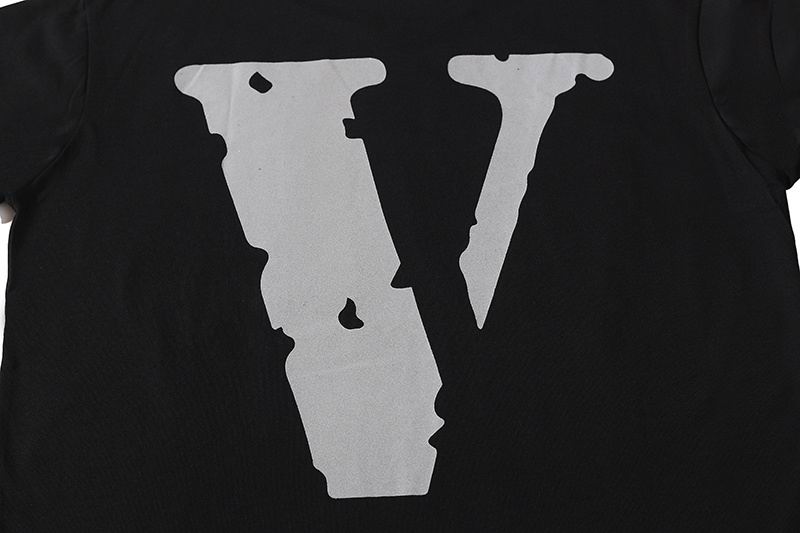 Vlone Shirt Reflective Letter Pattern Big V T-Shirt Black