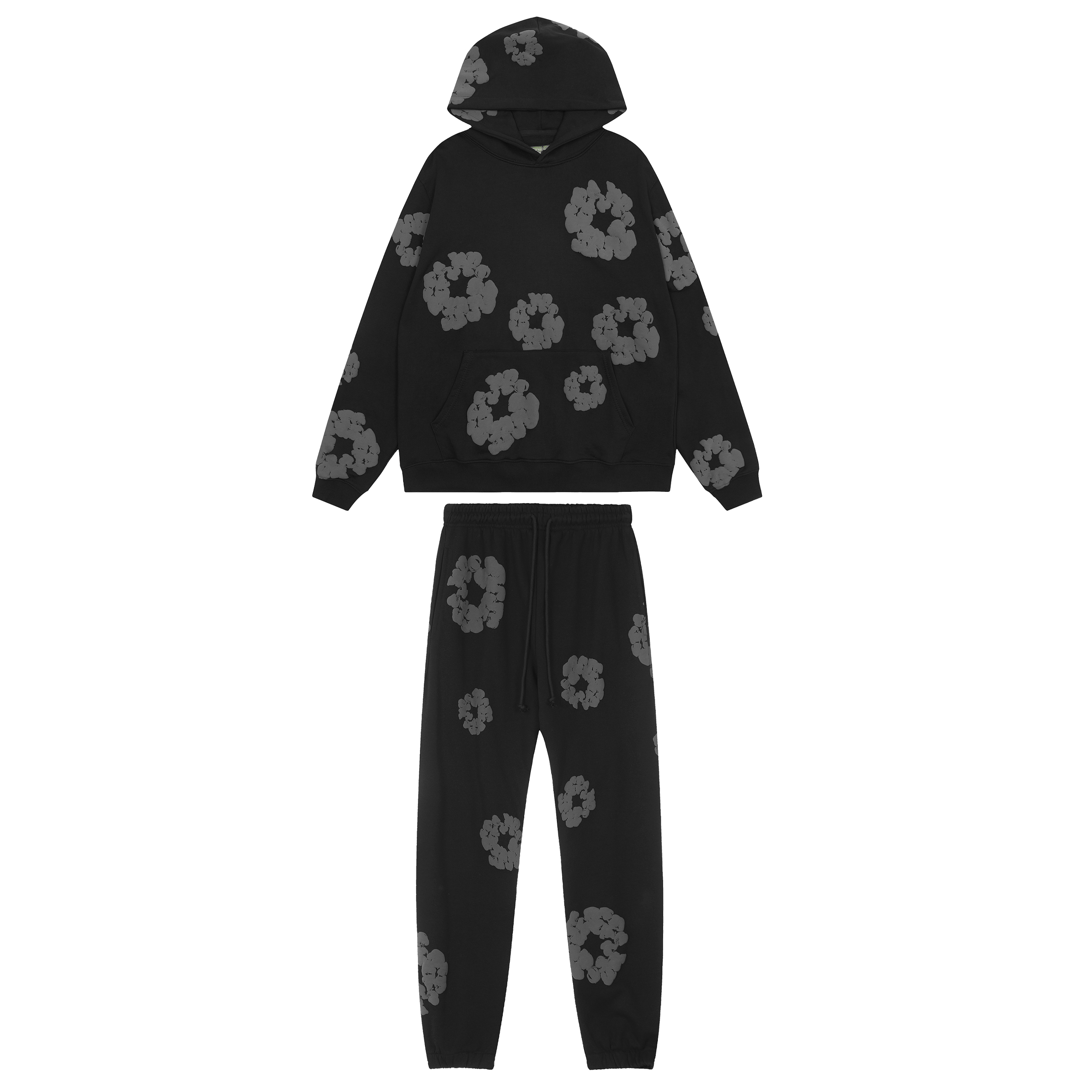 Denim Tears the Cotton Wreath Tracksuit Hoodie Sweatpants Black Monochrome