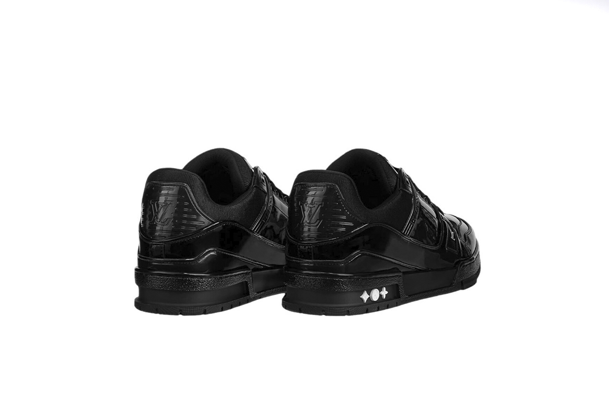 Louis Vuitton Trainer Patent Leather Gloss Black Embossed Monogram
