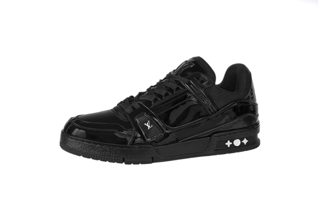 Louis Vuitton Trainer Patent Leather Gloss Black Embossed Monogram