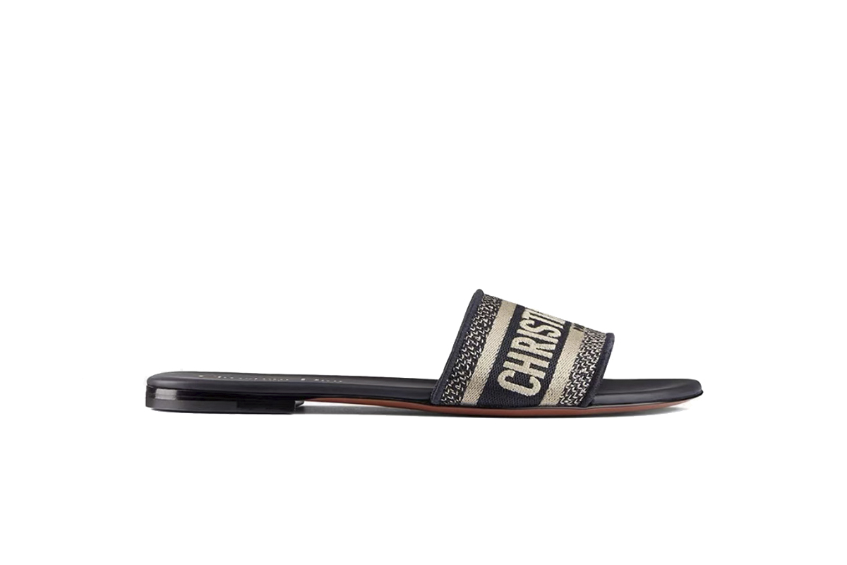 Dior Dway Blue Oblique Beige Cotton Sandal Flat