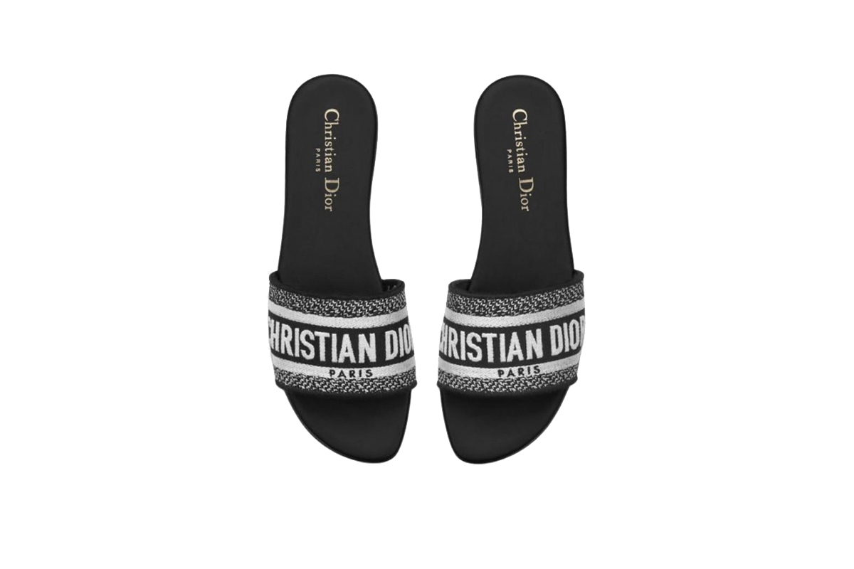Dior Dway Slide Black Embroidered Cotton