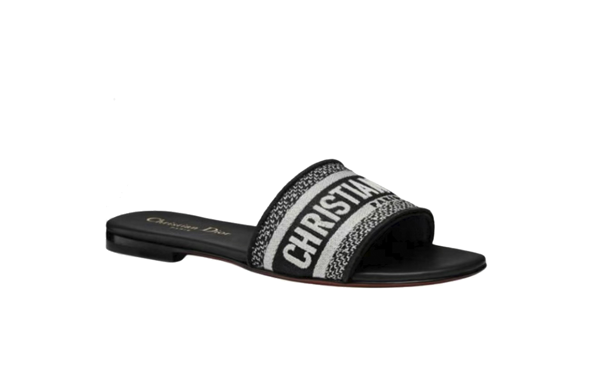 Dior Dway Slide Black Embroidered Cotton