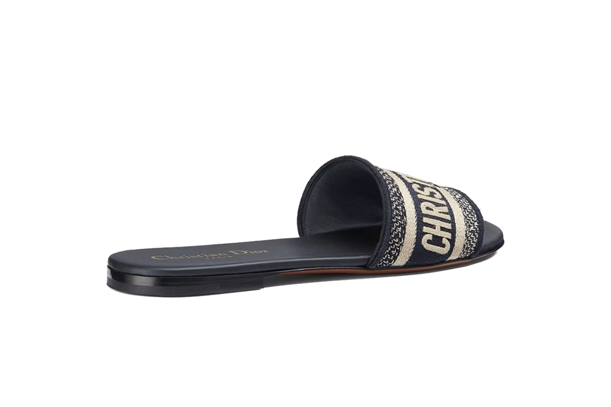 Dior Dway Blue Oblique Beige Cotton Sandal Flat