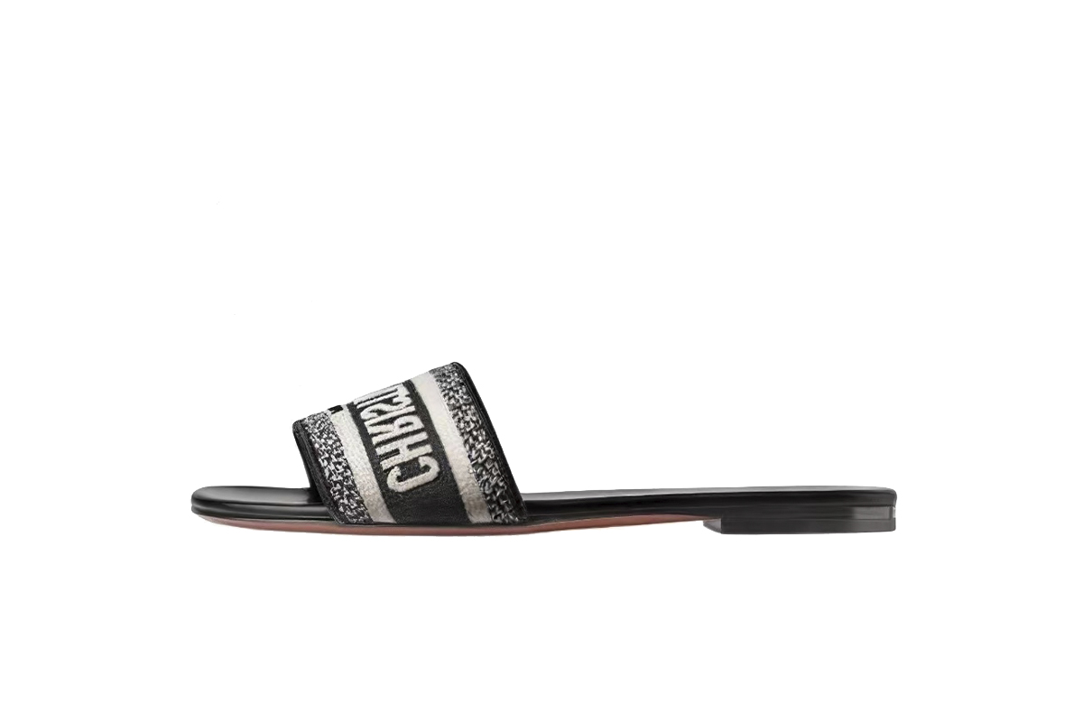 Dior Dway Slide Black Embroidered Cotton