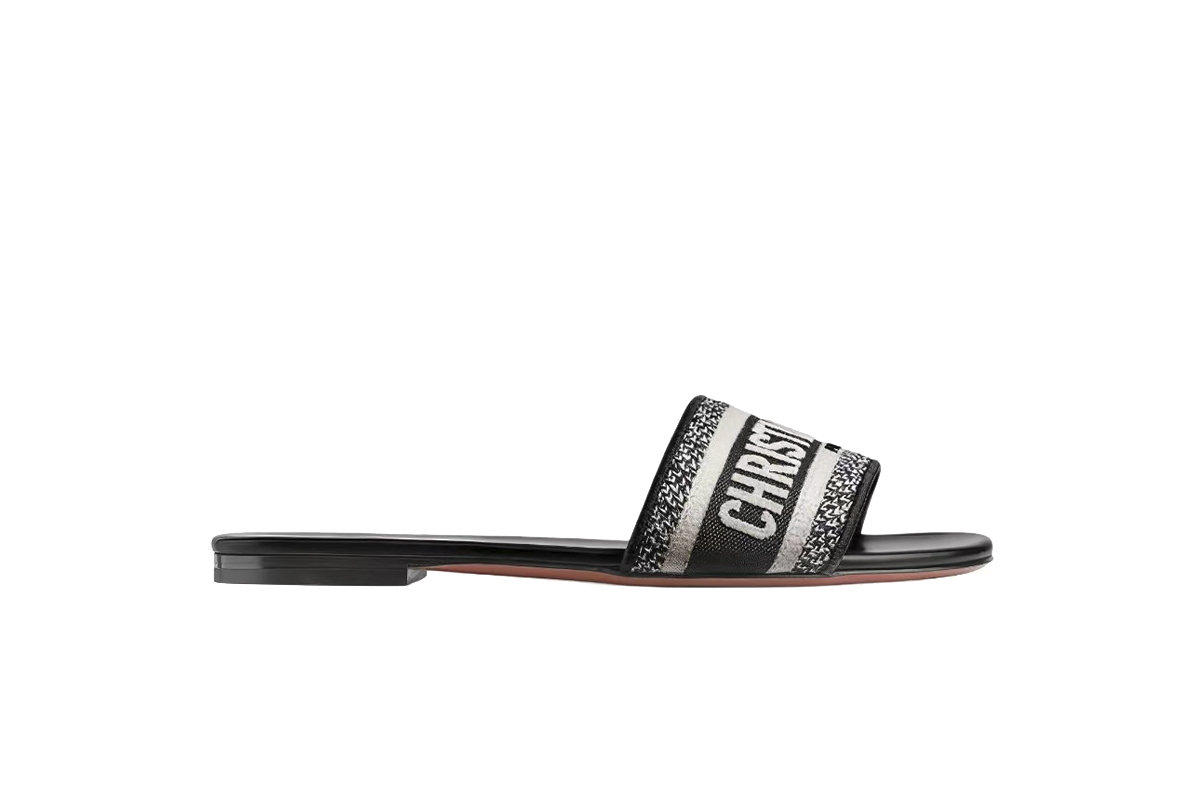 Dior Dway Slide Black Embroidered Cotton