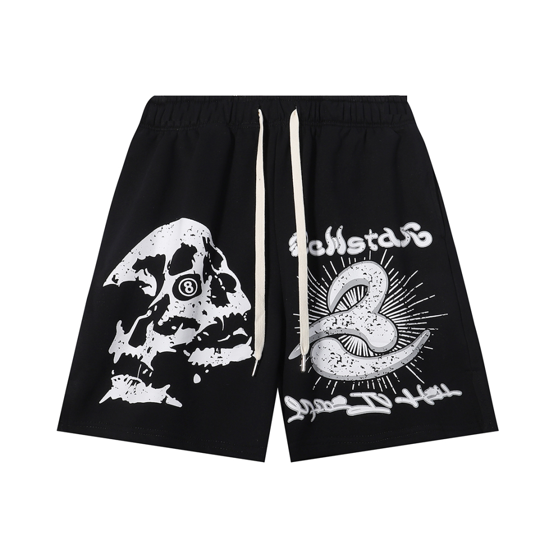 Hellstar Skull 8 Print Logo Black Shorts