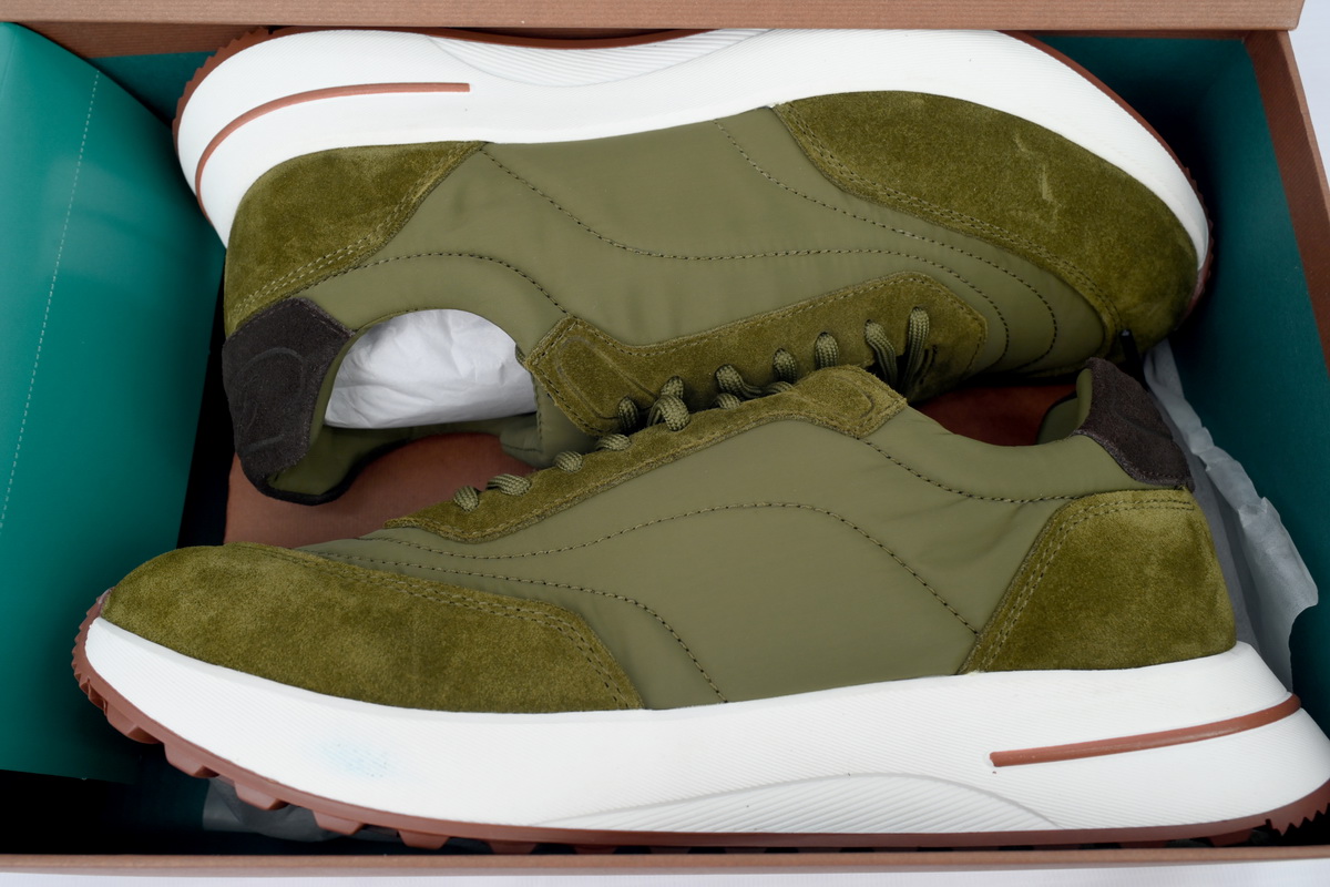 Loro Piana Week End Walk Suede-Trimmed Shell Sneakers Green