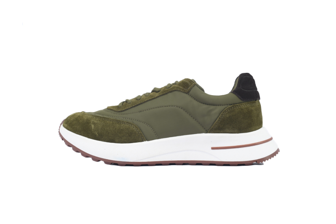 Loro Piana Week End Walk Suede-Trimmed Shell Sneakers Green
