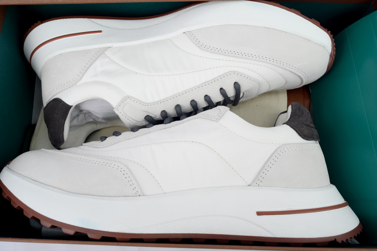 Loro Piana Week End Walk Suede-Trimmed Shell Sneakers White