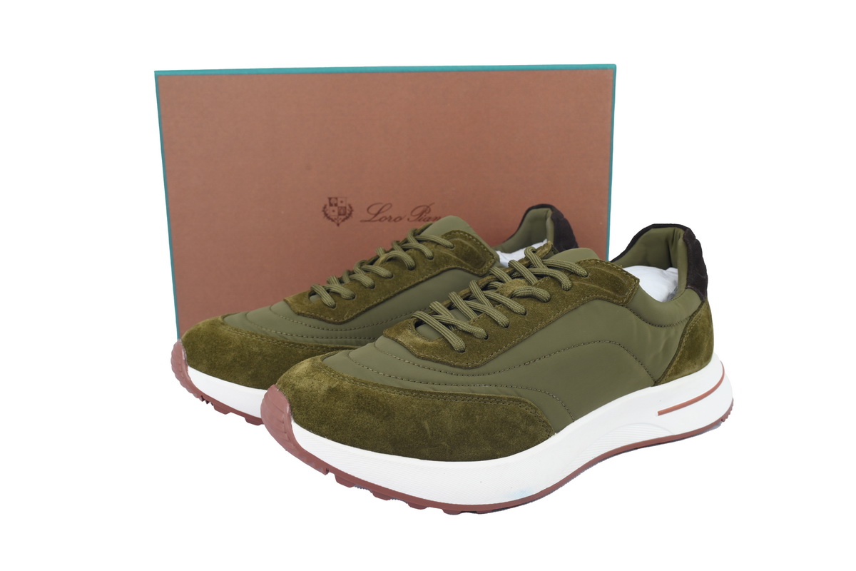 Loro Piana Week End Walk Suede-Trimmed Shell Sneakers Green
