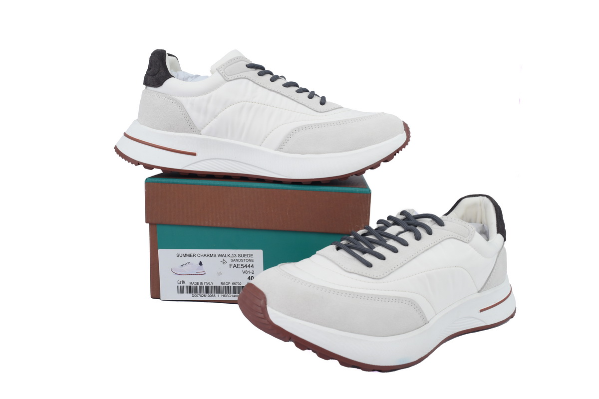 Loro Piana Week End Walk Suede-Trimmed Shell Sneakers White