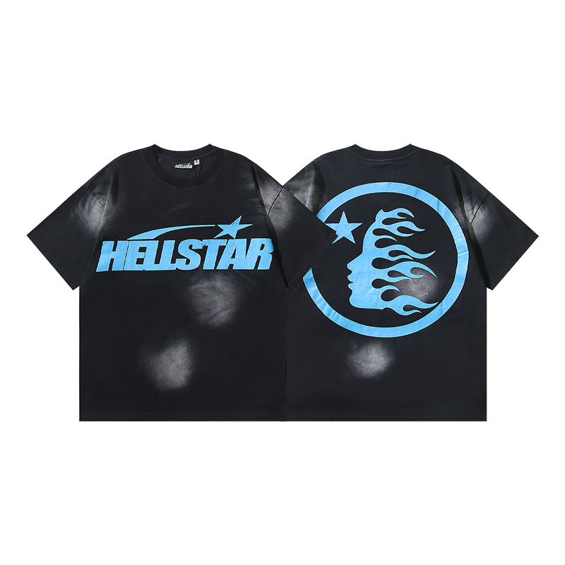 Hellstar Star Gel Sport Logo Washed T-shirt Black Blue