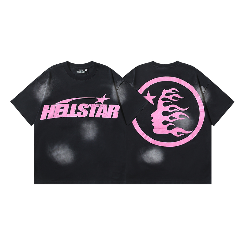 Hellstar Star Gel Sport Logo Washed T-shirt Black Pink