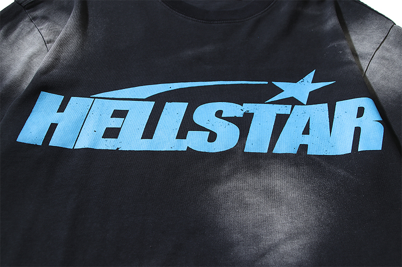 Hellstar Star Gel Sport Logo Washed T-shirt Black Blue