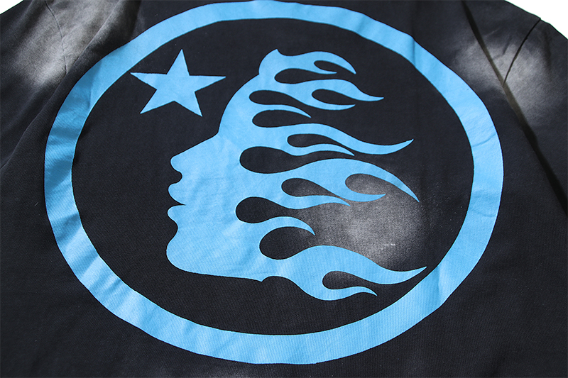 Hellstar Star Gel Sport Logo Washed T-shirt Black Blue