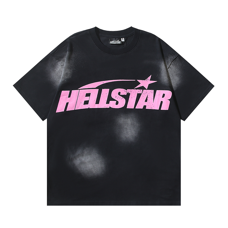 Hellstar Star Gel Sport Logo Washed T-shirt Black Pink