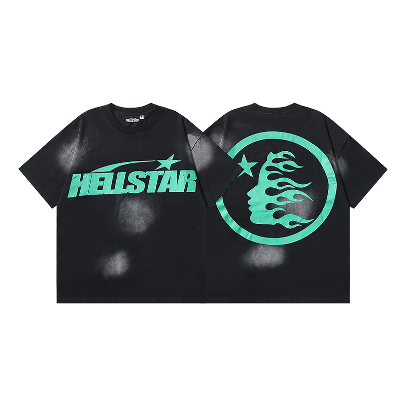 Hellstar Star Gel Sport Logo Washed T-shirt Black Green