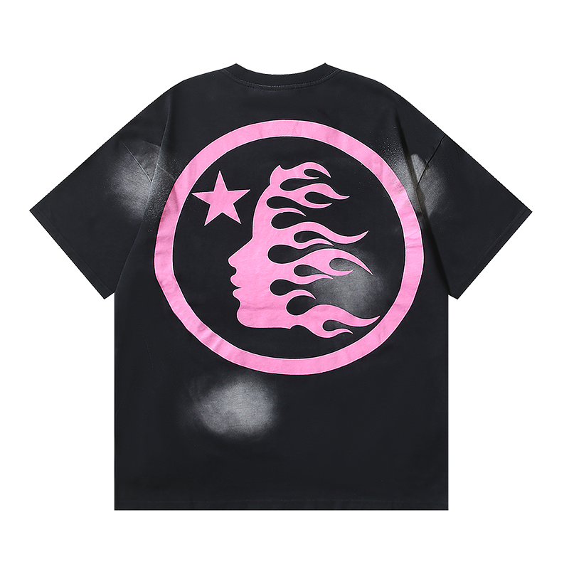Hellstar Star Gel Sport Logo Washed T-shirt Black Pink