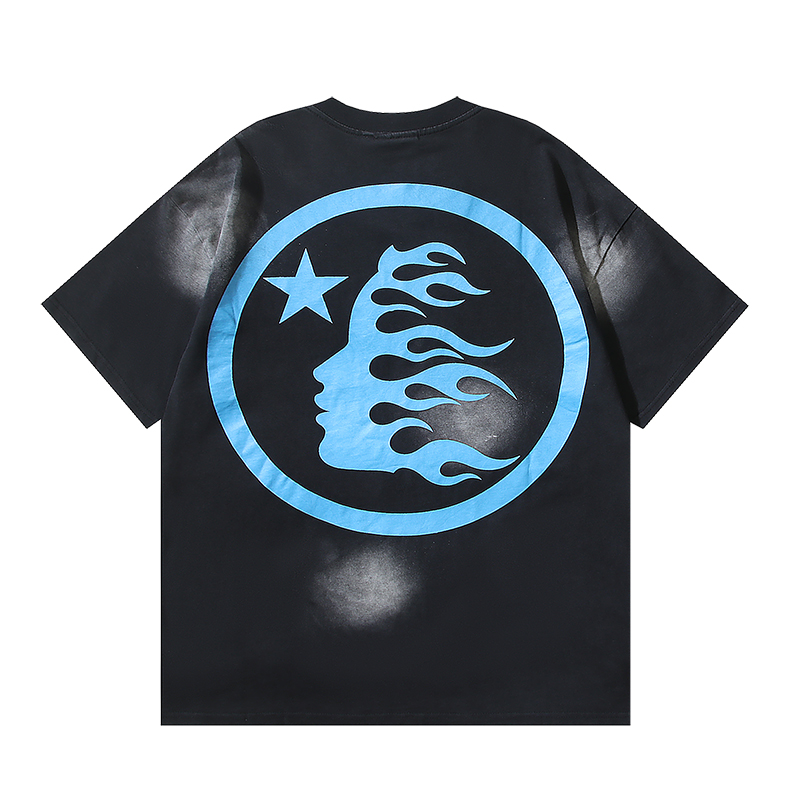 Hellstar Star Gel Sport Logo Washed T-shirt Black Blue