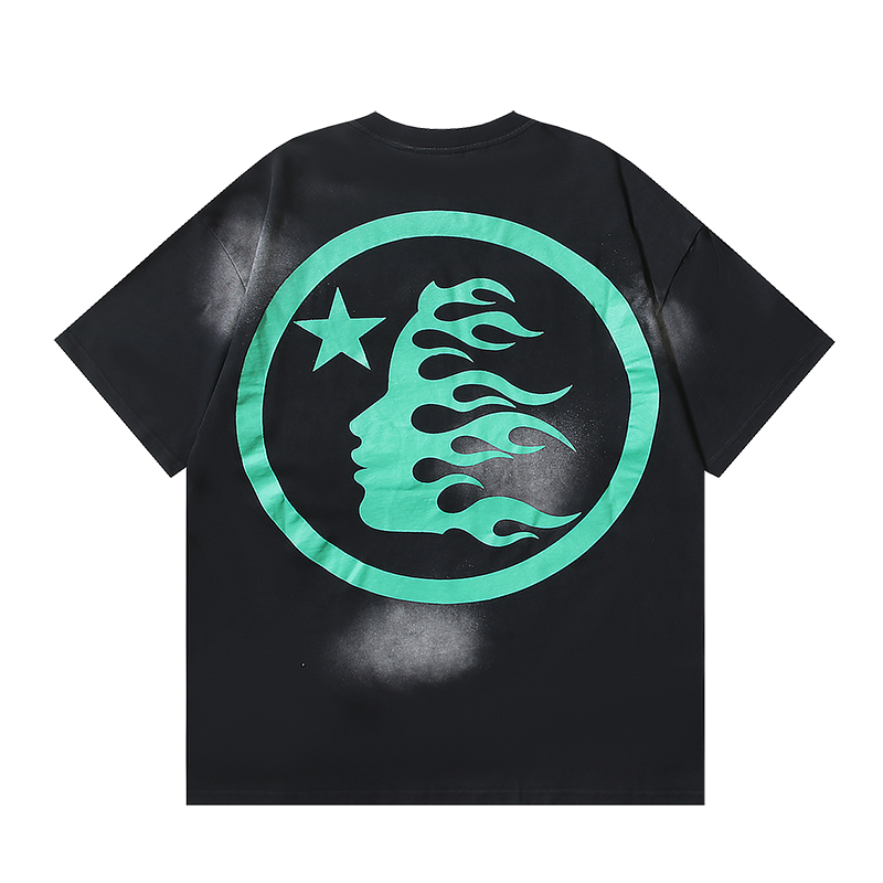 Hellstar Star Gel Sport Logo Washed T-shirt Black Green