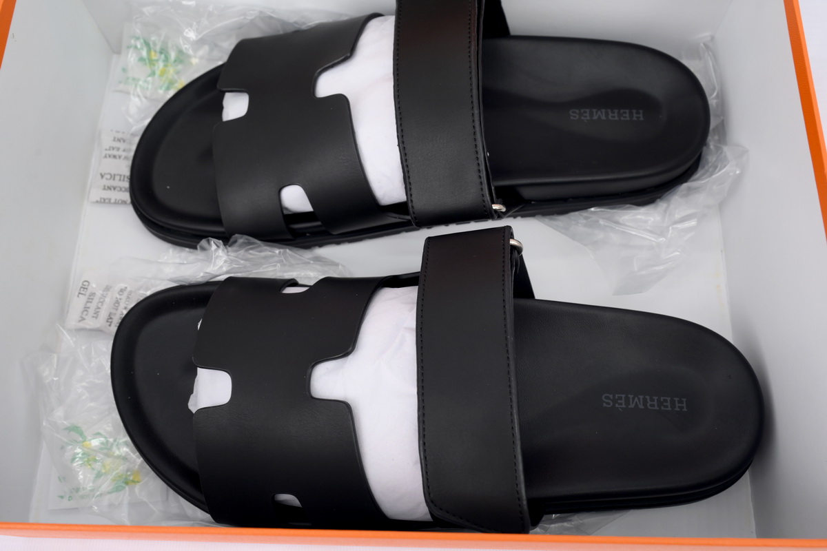 Hermes Calfskin Chypre Sandals Black