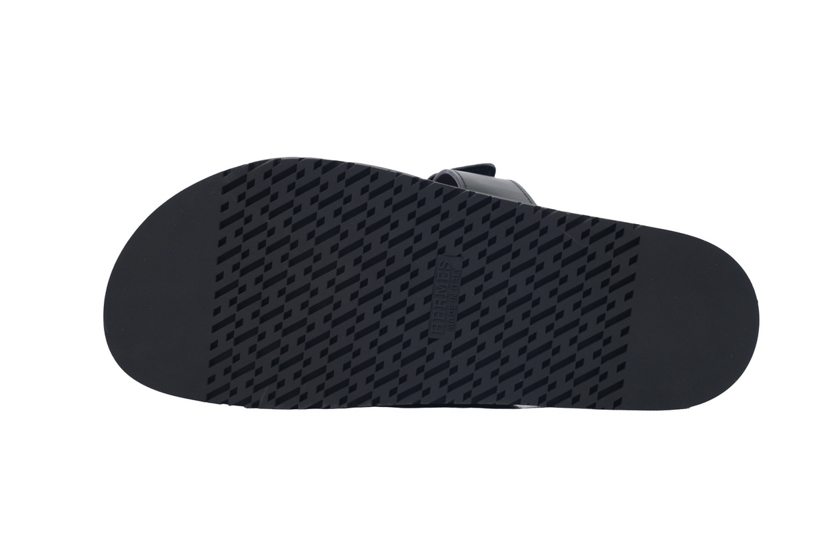 Hermes Calfskin Chypre Sandals Khaki Black