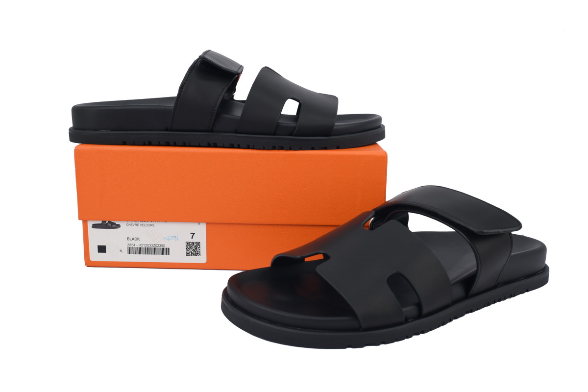 Hermes Calfskin Chypre Sandals Black