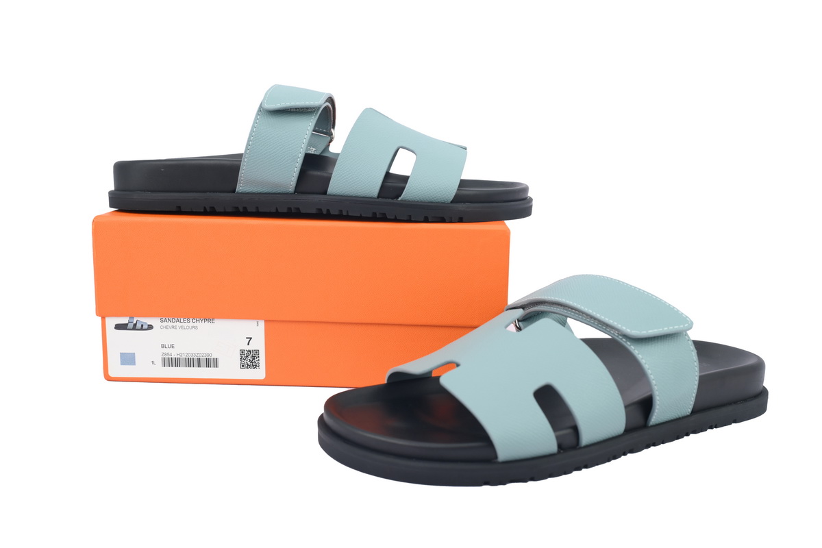 Hermes Calfskin Chypre Sandals Blue