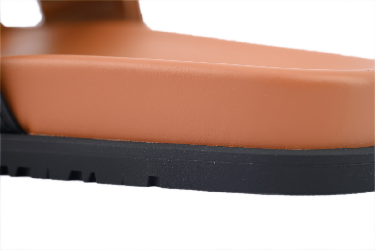 Hermes Calfskin Chypre Sandals Khaki Black