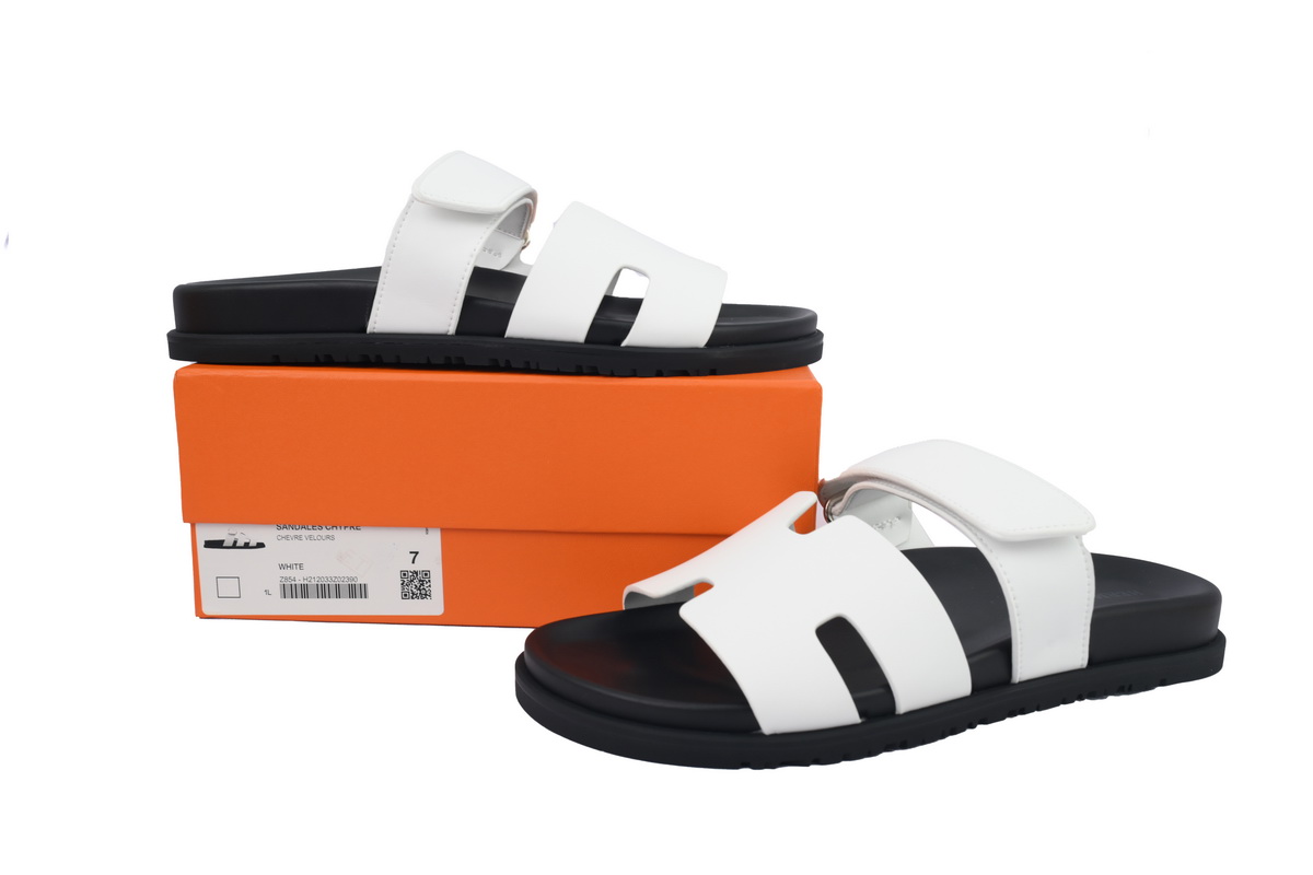 Hermes Calfskin Chypre Sandals White