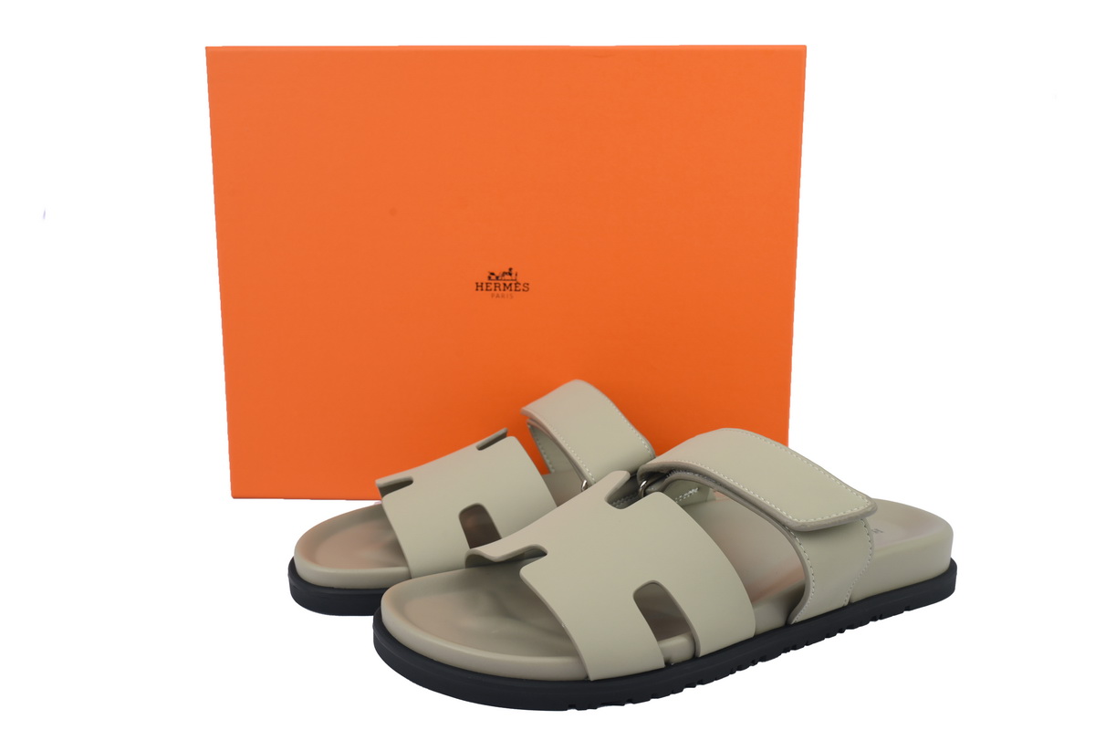 Hermes Calfskin Chypre Sandals Khaki