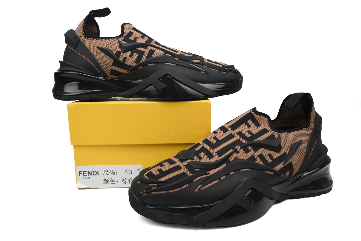 Fendi Knit Fabric And Rubber Flow Mesh Running Sneakers Brown