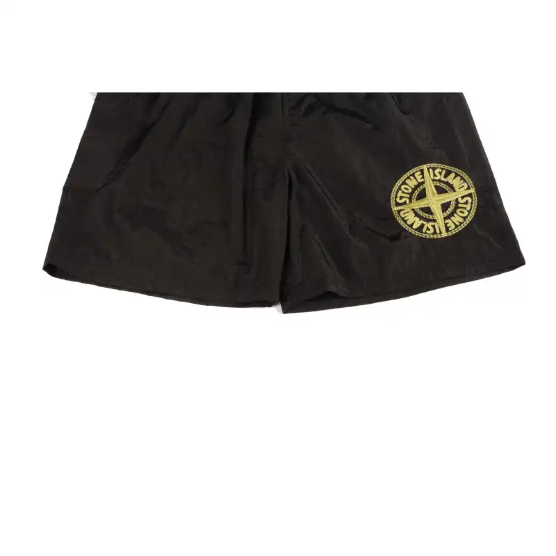 Stone Island Compass-badge Crinkled Shorts Black