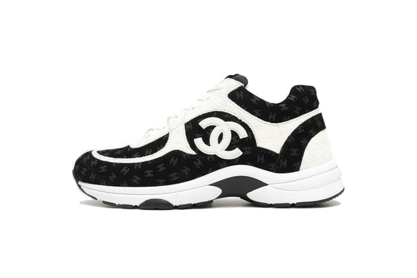 Chanel CC Embossed Logo Black White Suede