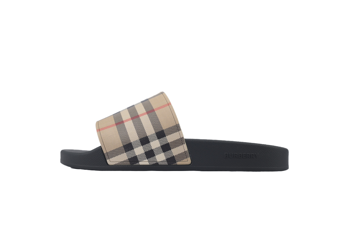 Burberry Check Slides Khaki