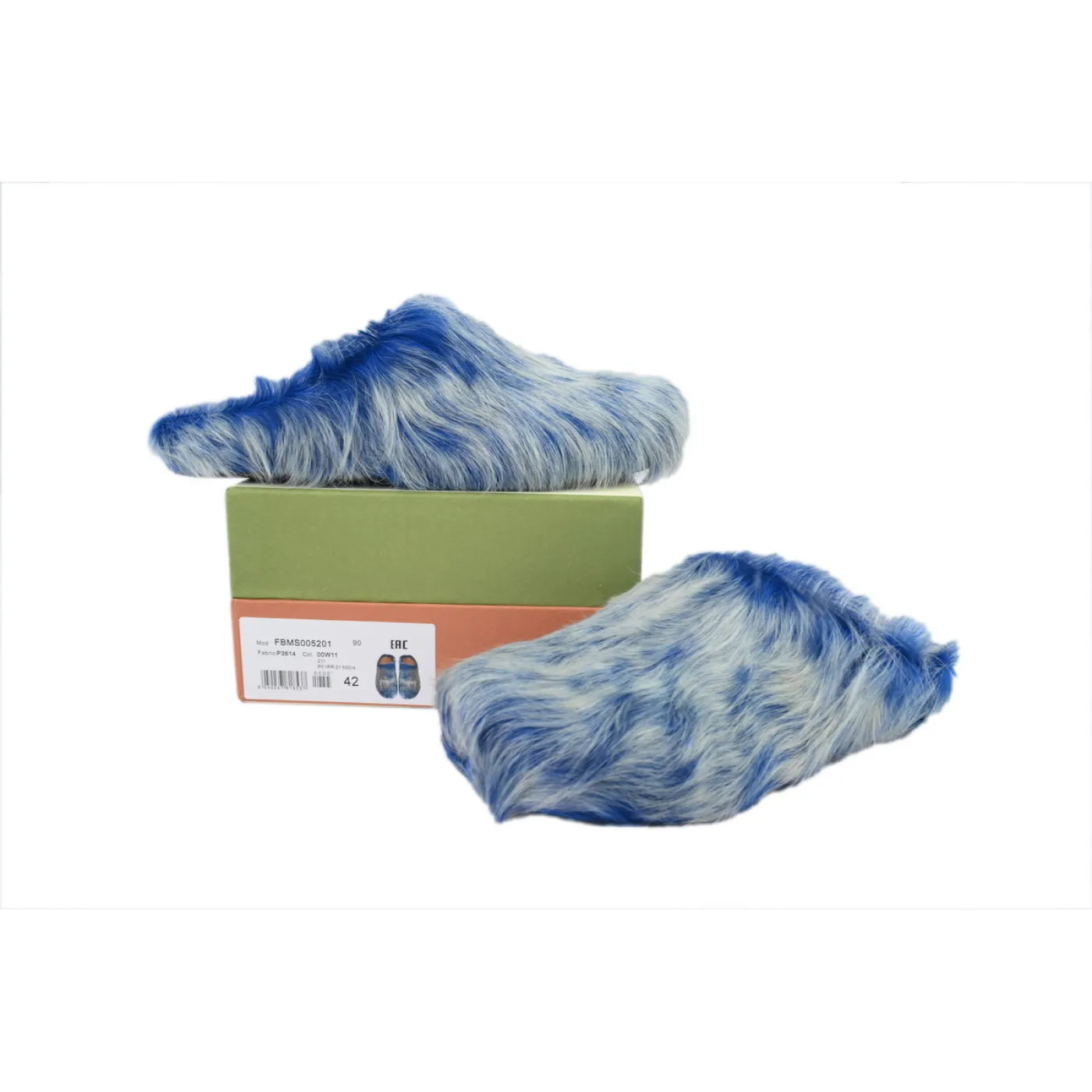 Marni Long-hair Calfskin Fussbett Tie Dye White Blue