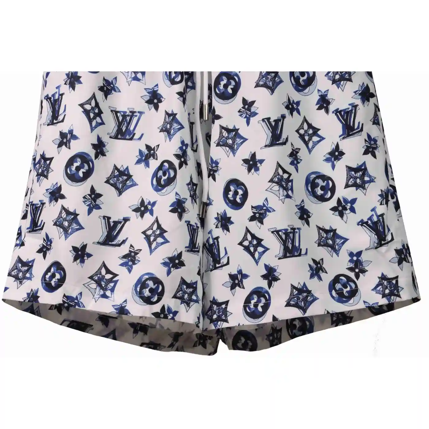Louis Vuitton Overlapping Monogram Printed Beach Shorts White Blue