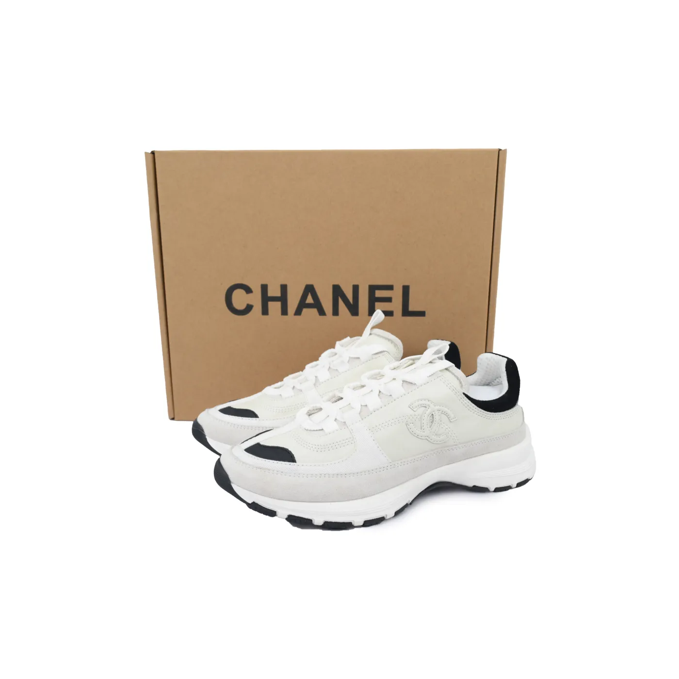 Chanel Interlocking CC Logo Calfskin & Suede Calfskin Sneakers White
