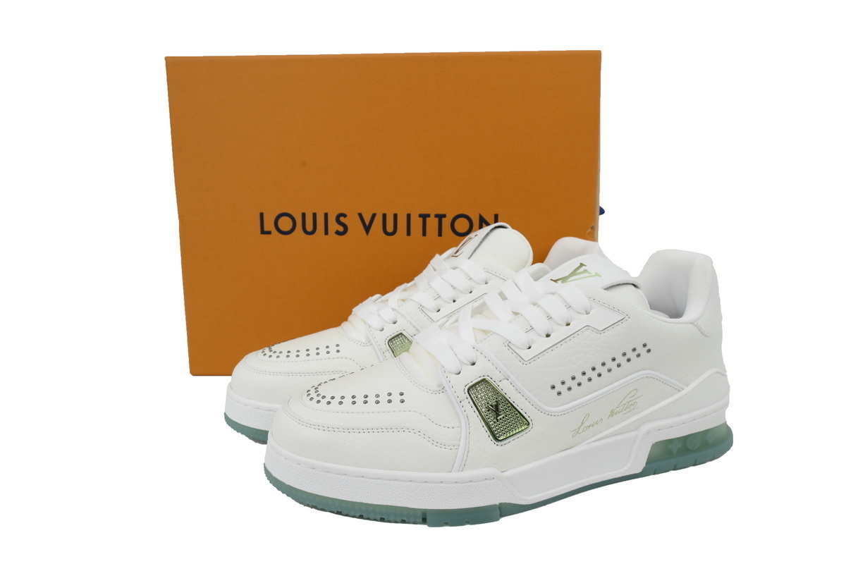 Louis Vuitton Trainer White Green Rivets