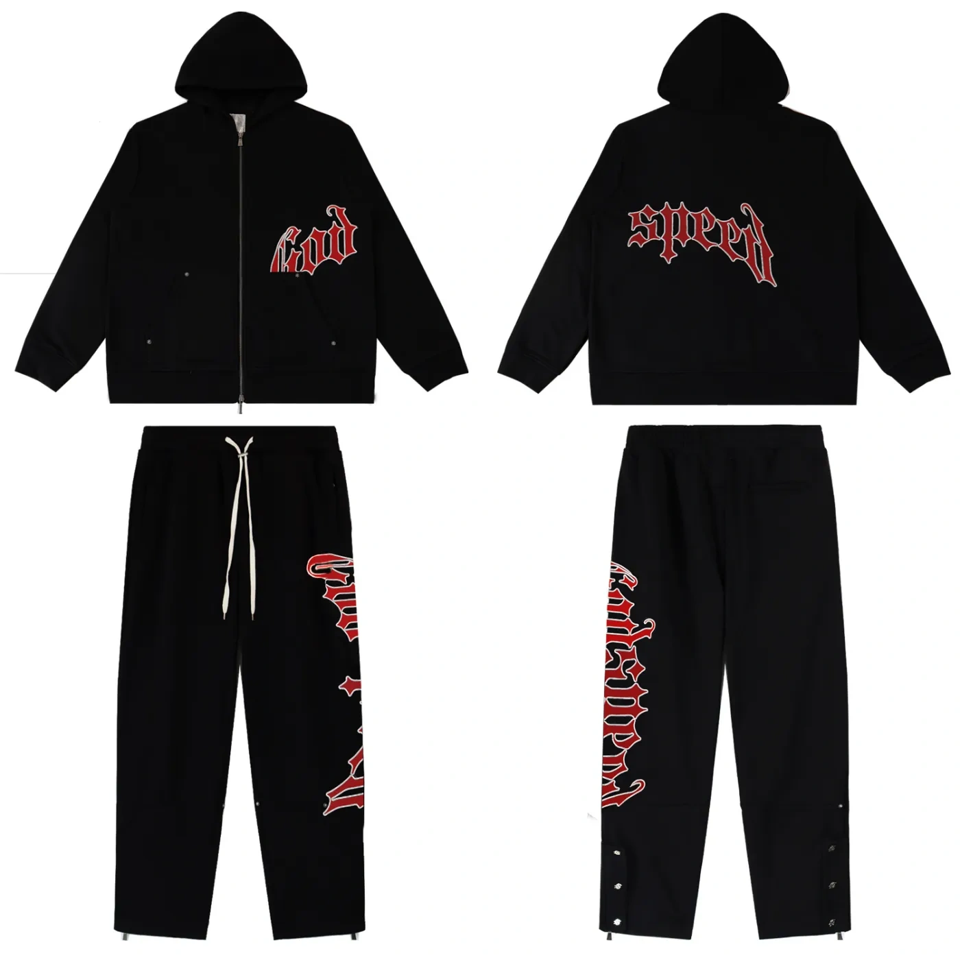 Godspeed OG Logo Black Sweatsuit Red Letter Print