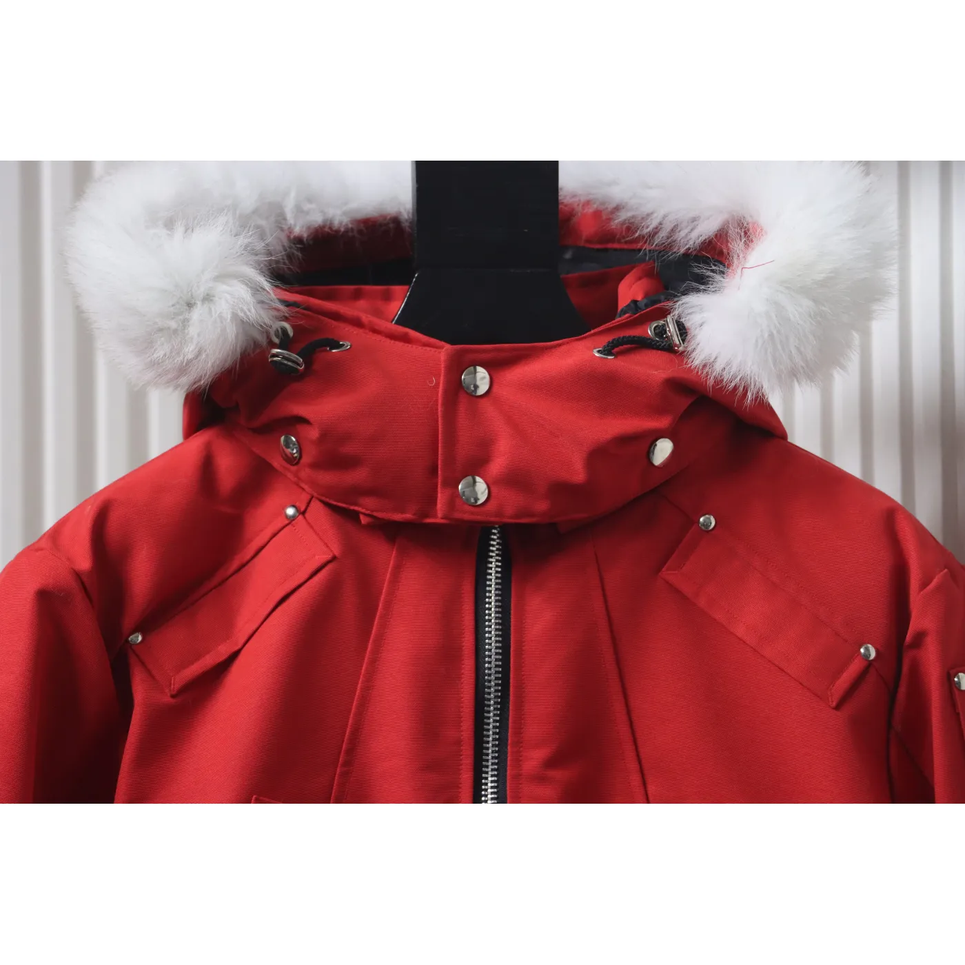 Moose Knuckles Men's Balistic Bomber Zip-Up Fur Jacket Red