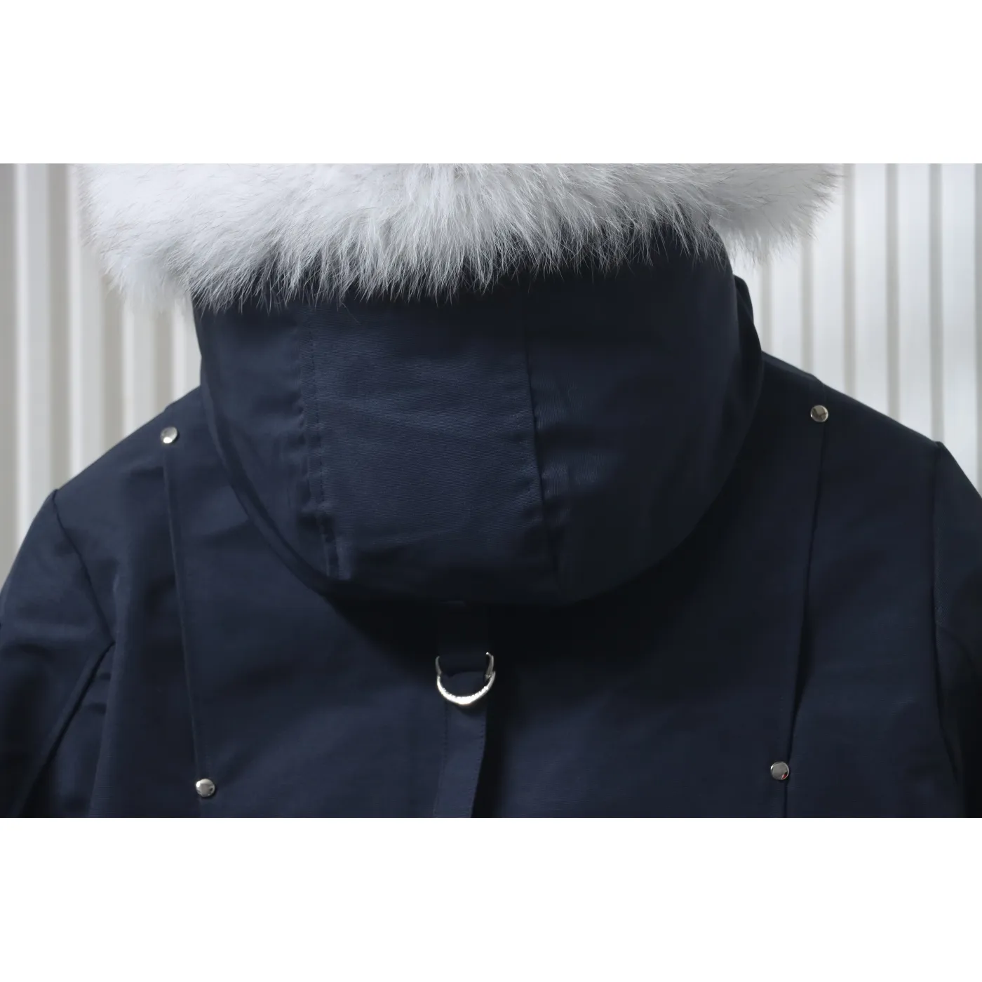 Moose Knuckles Women's Debbie Down Bomber Jacket W/ Fur Navy Blue