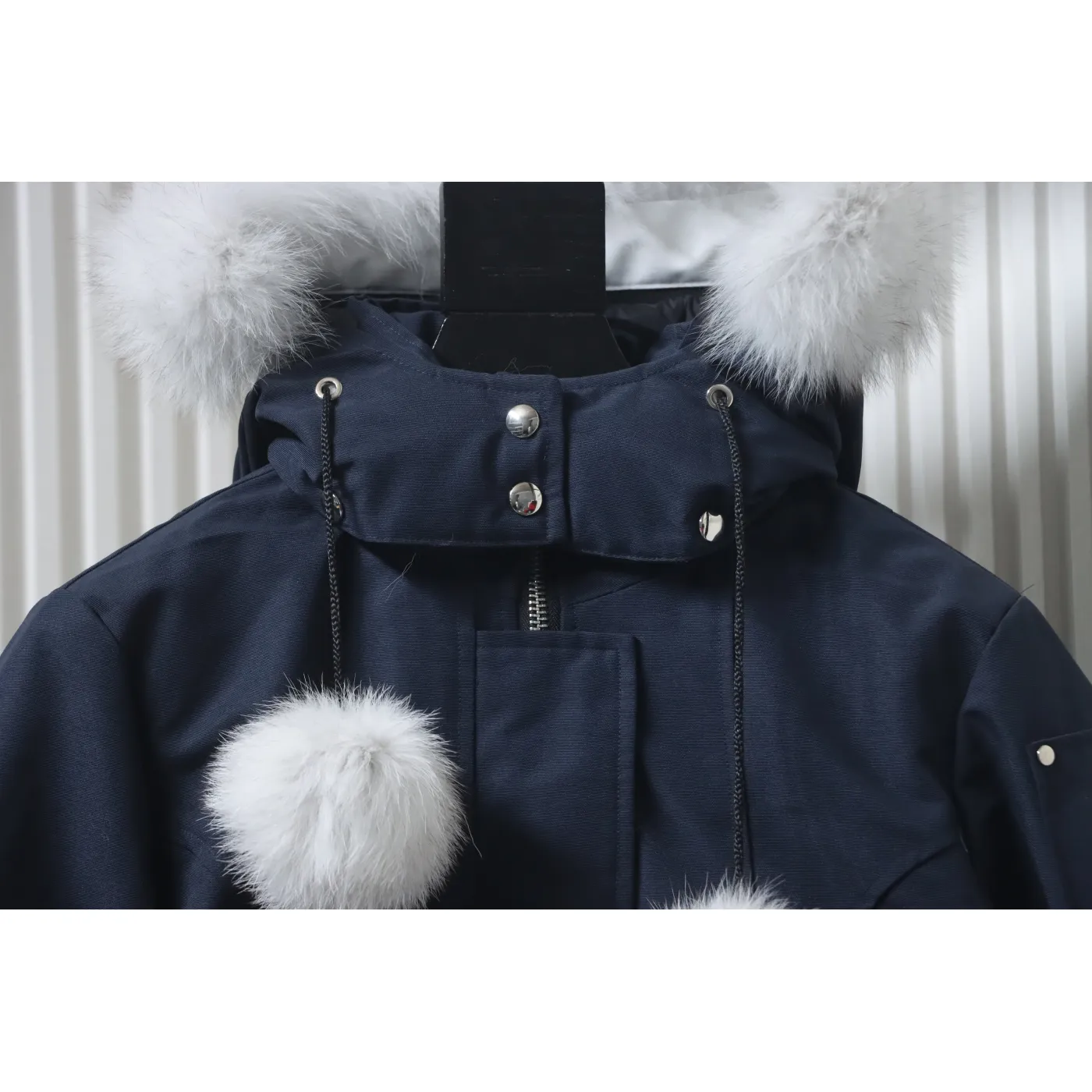 Moose Knuckles Women's Debbie Down Bomber Jacket W/ Fur Navy Blue