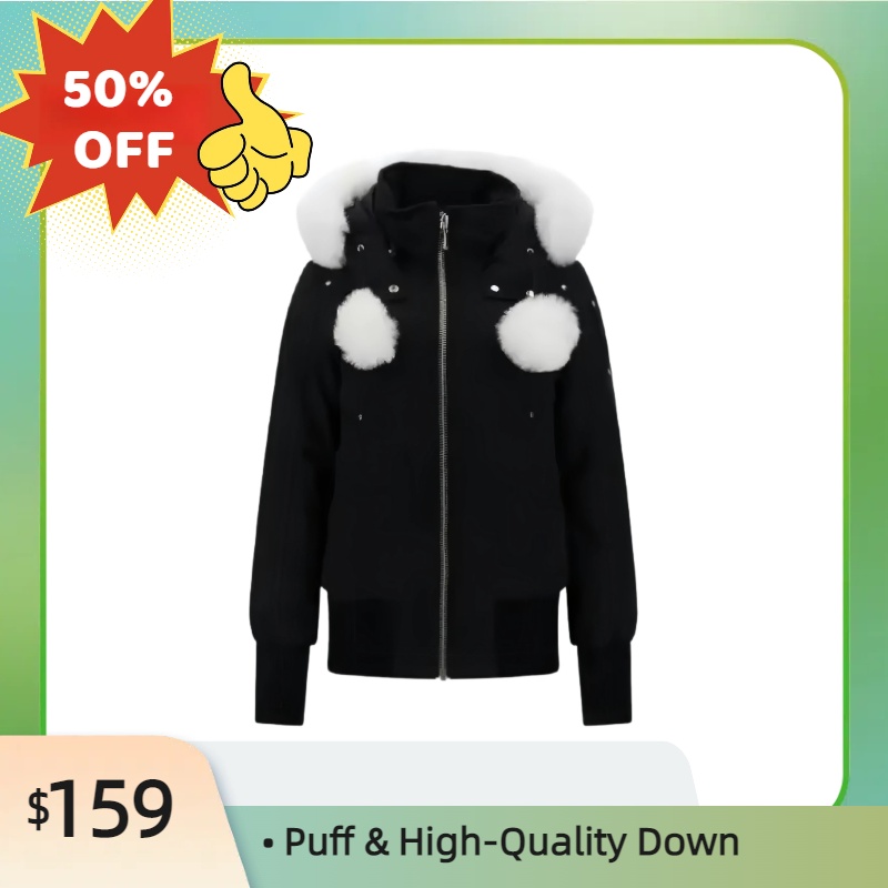 Moose Knuckles Black Jacket White Wool Collar（NFC)